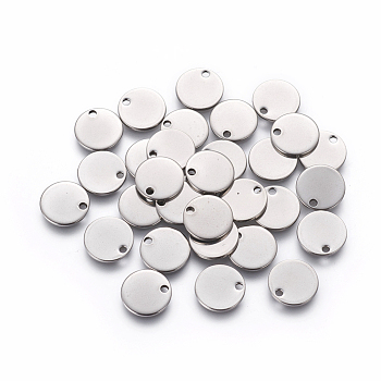 304 Stainless Steel Charms, Stamping Blank Tag, Flat Round, Stainless Steel Color, 10x1mm, Hole: 1.4mm
