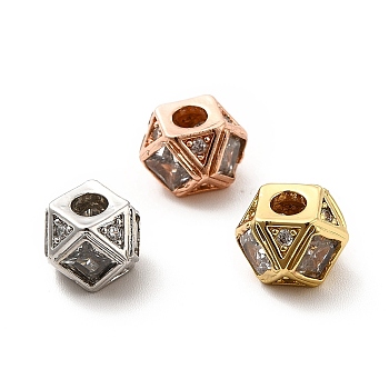 Rack Plating Brass Micro Pave Cubic Zirconia Beads, Long-Lasting Plated, Cadmium Free & Lead Free, Faceted, Cornerless Cube Beads, Mixed Color, 9.5x9.5x7mm, Hole: 3mm