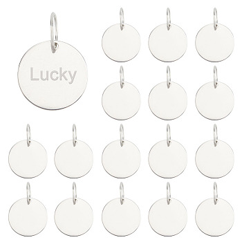 AHADERMAKER 20Pcs Stainless Steel Pendants, with Iron Jump Ring, Flat Round Charm, Stainless Steel Color, 30x1mm, Jump Ring: 16x1.2mm, 13.5mm inner diameter