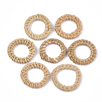 Handmade Reed Cane/Rattan Woven Linking Rings, For Making Straw Earrings and Necklaces, Ring, BurlyWood, 35~40x3~6mm, Inner Diameter: 20~27mm
