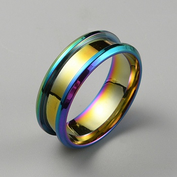201 Stainless Steel Grooved Finger Ring Settings, Ring Core Blank, for Inlay Ring Jewelry Making, Rainbow Color, Inner Diameter: 20mm
