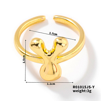 Fashionable Letter Brass Open Cuff for Women, Golden, European and American Style, Letter Y, Inner Diameter: 17mm