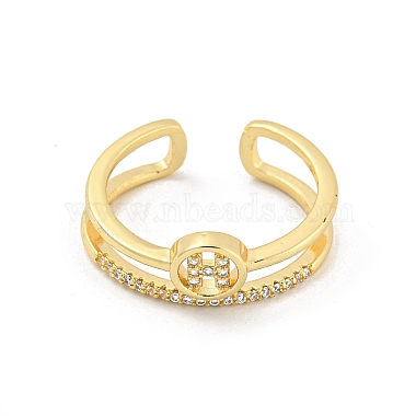Ring with Letter H Pattern Brass Micro Pave Clear Cubic Zirconia Open Cuff Rings(RJEW-G309-21G)-2