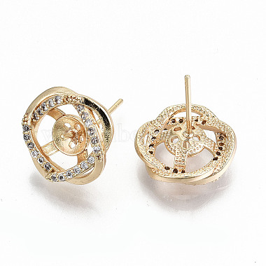 Brass Micro Pave Clear Cubic Zirconia Stud Earring Findings(KK-T062-54G-NF)-2