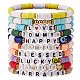 10 pcs 10 style encourager mot polymère argile heishi surfeur bracelets extensibles sertis de coeur(BJEW-SW00041)-1