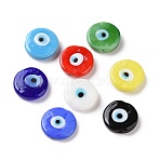 Handmade Evil Eye Lampwork Beads, Flat Round, Mixed Color, 17~17.5x4mm, Hole: 1.2mm(LAMP-E026-01)