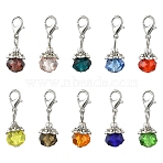 10Pcs 10 Colors Teardrop Glass & Alloy Pendant Decoration, with Alloy Lobster Claw Clasps, Mixed Color, 28mm, 1pc/color(HJEW-YW00037)
