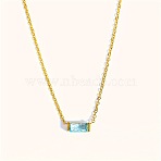Birthstone Style Brass Cubic Zirconia Rectangle Pendant Necklaces for Women, Golden, Cyan, 15.75 inch(40cm)(FS-WGDF12C-03)
