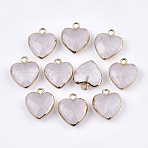 Electroplate Natural Quartz Crystal Pendants, with Cadmium Free & Nickel Free & Lead Free Iron Findings, Faceted, Heart, Golden, 16~17x14~15x6~7mm, Hole: 1.8mm(X-G-T112-03I)