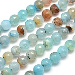 Dyed Natural Agate Faceted Round Beads Strands, Pale Turquoise, 10mm, Hole: 1mm, about 38pcs/strand, 15 inch(G-E268-04)