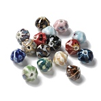 Vintage Porcelain Pumpkin Beads, Antique Style Glazed Ceramic Beads, Mixed Color, 12~13x10.5~11mm, Hole: 2mm(PORC-L080-A)