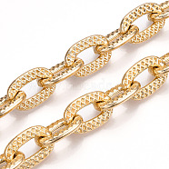 Aluminum Textured Cable Chain, Oval Link Chains, Unwelded, Light Gold, 22.5x15.5x4mm(CHA-N003-45KCG)