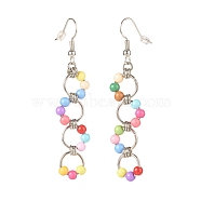 Acrylic Beaded Open Rings Dangle Earrings, Brass Long Drop Earrings for Women, Colorful, 63mm, Pin: 0.6mm(EJEW-JE04852)