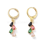 Rack Plating Brass Leverback Earrings, Teardrop Cubic Zirconia Dangle Earring for Women, Golden, Colorful, 30.5x7.5mm(EJEW-A030-07G-01)