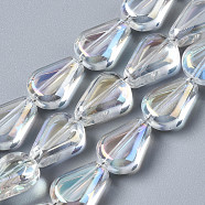 Electroplate Glass Beads Strands, AB color, Teardrop, Clear AB, 11x8x4.5mm, Hole: 0.9mm, about 60pcs/strand, 25.59 inch(65cm)(EGLA-N008-006-A01)