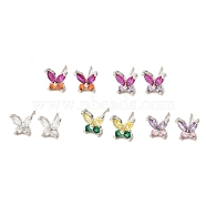Butterfly Platinum Brass Stud Earrings, with Clear Cubic Zirconia, Long-Lasting Plated, Lead Free & Cadmium Free, Mixed Color, 7.5x8.5mm(EJEW-L270-07P)