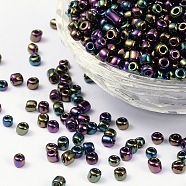 (Repacking Service Available) 6/0 Glass Seed Beads, Iris Round, Prussian Blue, 4mm, Hole: 1mm, about 12g/bag(SEED-C018-4mm-604)