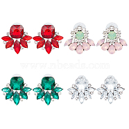 4 Pairs 4 Color Glass Flower Stud Earrings with Crystal Rhinestone, Gunmetal Alloy Jewelry for Women, Mixed Color, 23.5~30.5x25~31mm, Pin: 0.9mm, 1 Pair/color(EJEW-AN0002-57)