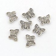 Tibetan Style Alloy Beads, Cadmium Free & Lead Free, Butterfly, Antique Silver, 8x10x3mm, Hole: 1mm(PALLOY-B0041-AS-FF)