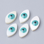 Natural Freshwater Shell Beads, Horse Eye with Evil Eye, Cadet Blue, 15x8x4mm, Hole: 1mm(SHEL-Q017-08D)
