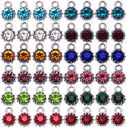 48Pcs 12 Colors Alloy Glass Rhinestone Charms, Birthstone Charms, Flat Round, Mixed Color, 10.5x7.5x4mm, Hole: 2.1mm, 4pcs/color(ALRI-SZ0001-03)