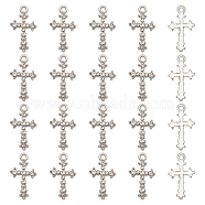 24Pcs Alloy Rhinestones Pendants, Cross, Platinum, 26x15x3mm, Hole: 2mm, 24pcs(ALRI-FH0001-02)