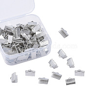 Iron Ribbon Crimp Ends, Lead Free, Platinum, 7x10mm, Hole: 2mm, 100pcs/box(IFIN-YW0001-13P-LF)