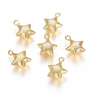 Brass Pendants, Textured, Long-Lasting Plated, Star, Real 18K Gold Plated, 15.5x12.5x5.5mm, Hole: 1.8mm(KK-G389-03G)