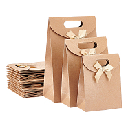 24Pcs 3 Styles Rectangle Kraft Paper Magic Tape Die Cut Gift Bags, Hole Handle Shopping Bag with Bowknot, Wheat, 6~9x12~16x16~26cm, 8pcs/style(CARB-NB0001-11)