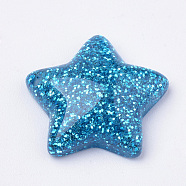 Resin Cabochons, with Glitter Powder, Star, Deep Sky Blue, 16x16.5~17x5~6mm(CRES-Q196-27F)