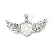 Alloy Pendant Cabochon Settings, with Crystal Rhinestone, Cadmium Free & Lead Free, Heart with Wing, Platinum, Tray: 23x25mm, 38.5x88x5mm, Hole: 16x6mm(PALLOY-S107-002P-RS)