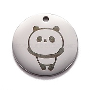 Stainless Steel Pendant, Flat Round with Panda, Stainless Steel Color, 20x1mm, Hole: 1.6mm(STAS-P296-04P)