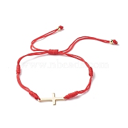 Adjustable Nylon Thread Cord Bracelets, with 304 Stainless Steel Cross Links and Brass Spacer Beads, Red, 0.2~0.3cm, Inner Diameter: 1-5/8~3-5/8 inch(4.2~9.2cm)(BJEW-JB06533-01)