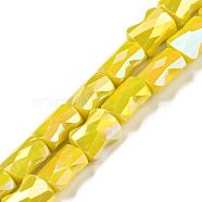 AB Color Plated Glass Beads Strands, Faceted Bamboo Stick, Yellow, 8x6x4~4.5mm, Hole: 1.2mm, about 70pcs/strand, 21.57''(54.8cm)(EGLA-P051-06B-B03)