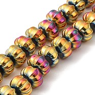 Electroplate Glass Beads, Pumpkin, Rainbow Plated, 9x11x12mm, Hole: 1.2mm, about 74pcs/strand, 23.23 inch(59cm)(GLAA-G106-02A-FP01)