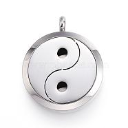 Feng Shui 304 Stainless Steel Diffuser Locket Pendants, with Perfume Pad and Magnetic Clasps, Flat Round with Yin and Yang, Black, 36.5~37x30x6.5~7mm, Hole: 5mm(STAS-D157-12I)