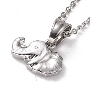 304 Stainless Steel Elephant Pendant Necklace for Women, Stainless Steel Color, 19.69 inch(50cm)(STAS-E154-26P)