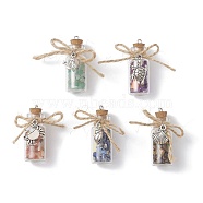 Glass Jar Glass Bottles Pendants, with Natural Mixed Gemstone Chips and Paper Slip Rolls inside, with Alloy Ocean Theme Charms, Clear, 41.5~42.5x16mm, Hole: 1.8mm(PALLOY-JF02481)