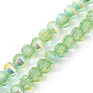 Electroplate Transparent Glass Beads Strands, Faceted, Rondelle, Yellow Green, 8x6mm, Hole: 1.2mm, about 80pcs/strand, 19.29''(49cm)(EGLA-K015-13E)