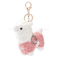 Cute Alpaca Cotton Keychain, with Iron Key Ring, for Bag Decoration, Keychain Gift Pendant, Pink, 15cm(KEYC-A012-02A)