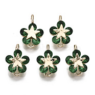 Brass Micro Pave Cubic Zirconia Charms, Flower, Long-Lasting Plated, Light Gold, Sea Green, 11.5x8x3.5mm, Hole: 1.2mm(KK-R111-022B)