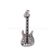 Alloy Rhinestone Brooches, Guitar Pins, Musical Instrument Pins, Platinum, 35x14mm(PW-WG93545-03)