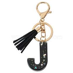 1Pc Resin Letter Keychains, with Alloy Clasps, Golden, with Star Glitter Powder, Golden, Letter J, 106mm(KEYC-TADJ0001-09J)