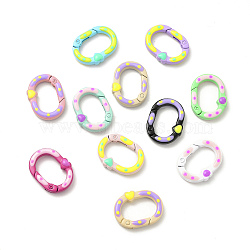Spray Painted Alloy Spring Gate Rings, Oval Ring with Heart Pattern, Mixed Color, 28x21x6mm(FIND-A027-02)