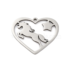 Anti-Tarnish 201 Stainless Steel Pendants, Heart with Horse & Star Charm, Stainless Steel Color, 28x33x1.5mm, Hole: 2mm(STAS-R002-11P)