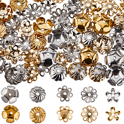 100Pcs 10 Style 304 Stainless Steel Bead Caps, Flower, Golden & Stainless Steel Color, 3~7x3~7.5x1.5~2.5mm, hole: 0.8~1.2mm, 10pcs/style(STAS-SC0007-92)