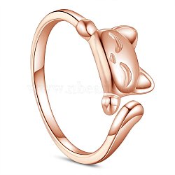 SHEGRACE 925 Sterling Silver Cuff Rings, Open Rings, Cat Shape, Rose Gold, Size 10, 20mm(JR541E)