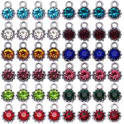 48Pcs 12 Colors Alloy Glass Rhinestone Charms, Birthstone Charms, Flat Round, Mixed Color, 10.5x7.5x4mm, Hole: 2.1mm, 4pcs/color(ALRI-SZ0001-03)
