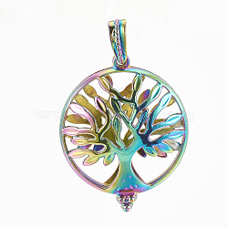 Plated Alloy Locket Pendants, Diffuser Locket, with Magnetic, Flat Round with Tree of Life, Colorful, 43x35x15.5mm, Hole: 6x3mm, Inner Measure: 32mm(PALLOY-S114-09)
