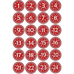 Christmas PVC Plastic Sticker Labels, Self-adhesion, for Suitcase, Skateboard, Refrigerator, Helmet, Mobile Phone Shell, Round, Christmas Themed Pattern, Nomber 1~24, Mixed Color, 45mm, 24pcs/sheet(STIC-PW0003-82M)